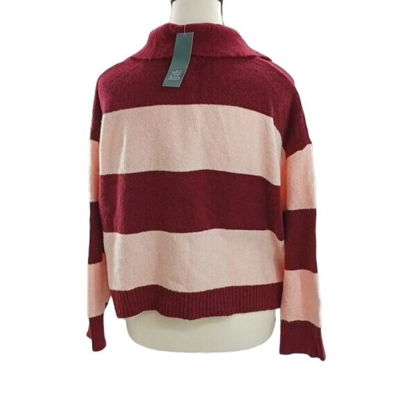 Wild Fable Sweater Maroon Stripe Collared Knit Slouchy Pullover Womens - Picture 5 of 7